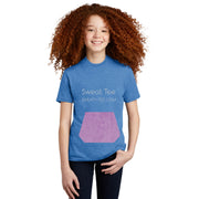 youth tee with pocket and mini-towel, blue tee