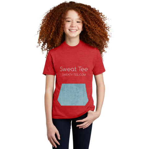 youth tee with pocket and mini-towel, red tee