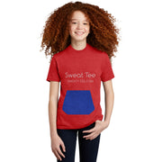 youth tee with pocket and mini-towel, red tee