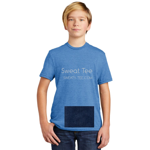 youth attached front panel, blue tee