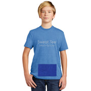 youth attached front panel, blue tee